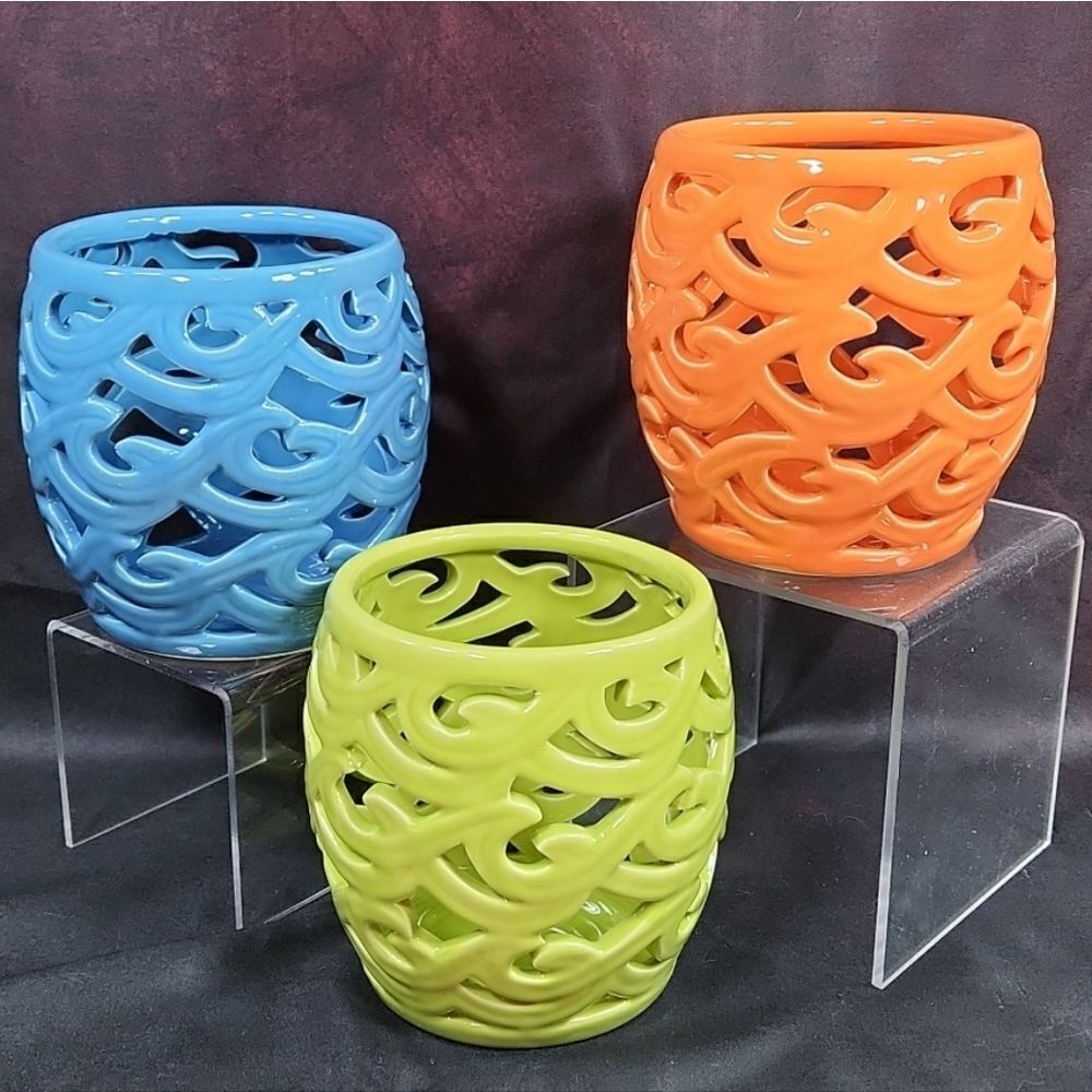 🩵NIB Partylite Green Waves Ceramic Tealight/Votive Candle Holder - Picture 6 of 10